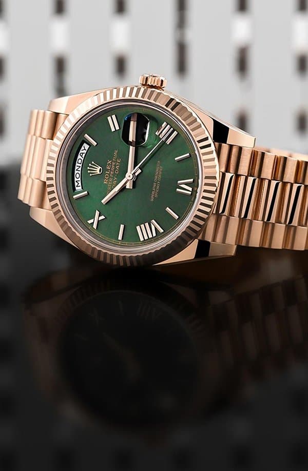Rolex Day-Date 40, green dial, Everose gold