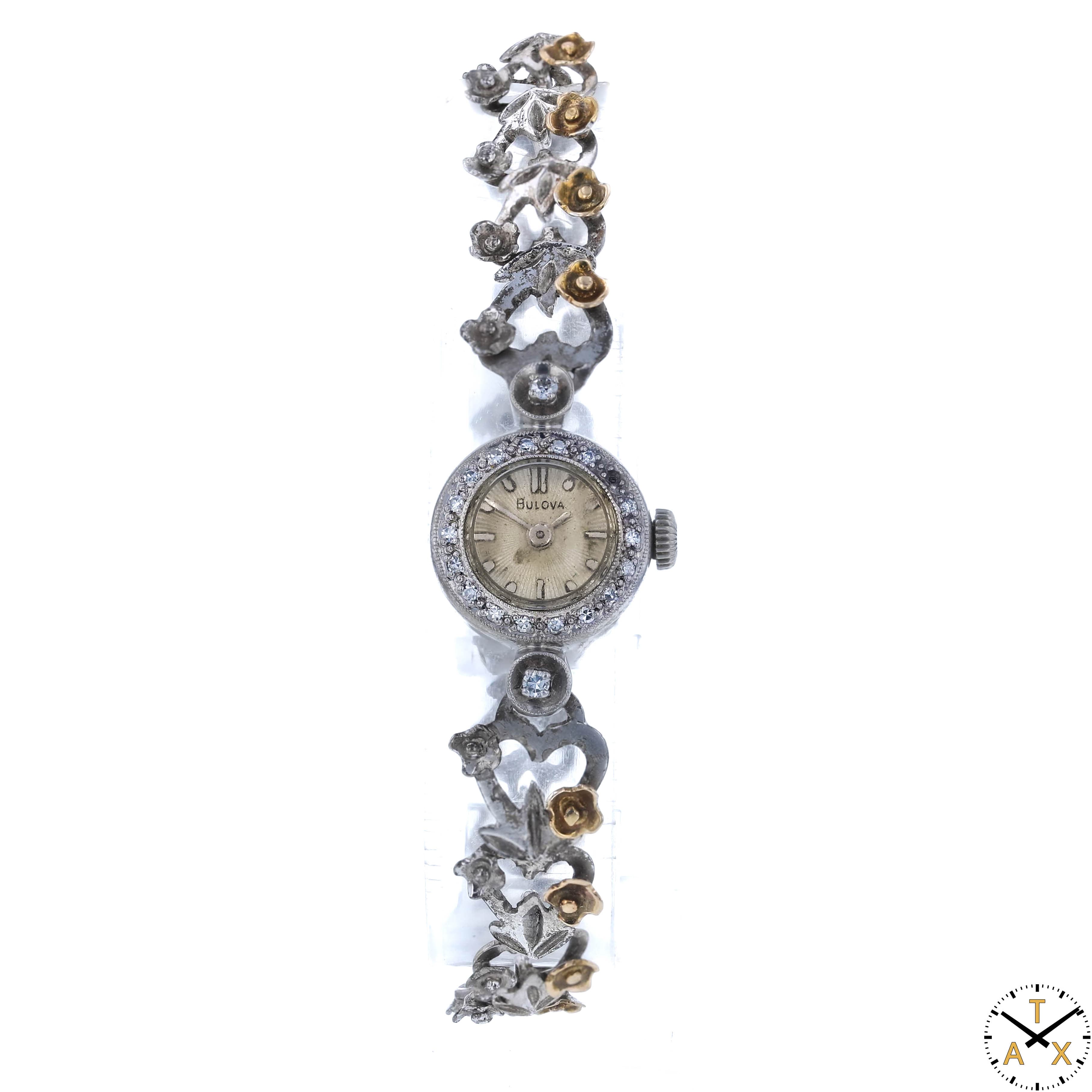 Bulova Dress, 2 tone gold flower bracelet